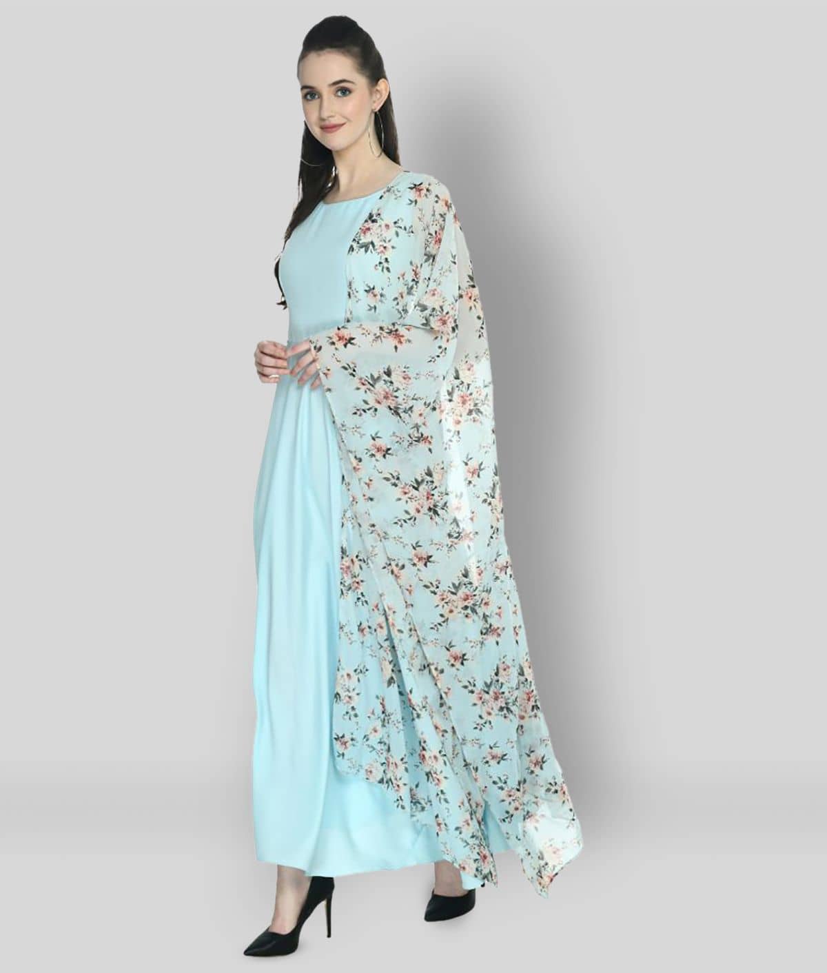 Rudrakriti Women Crepe Solid Ethnic Dress ( Fluorescent Green )