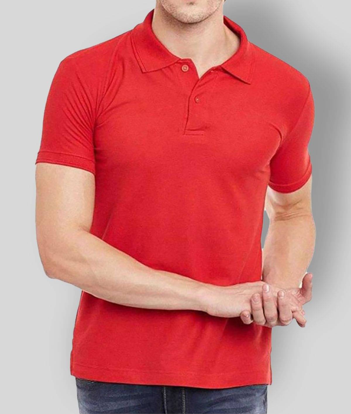    			SKYRISE Pack of 1 Cotton Blend Slim Fit Solid Half Sleeves Men's Polo T Shirt ( Red )