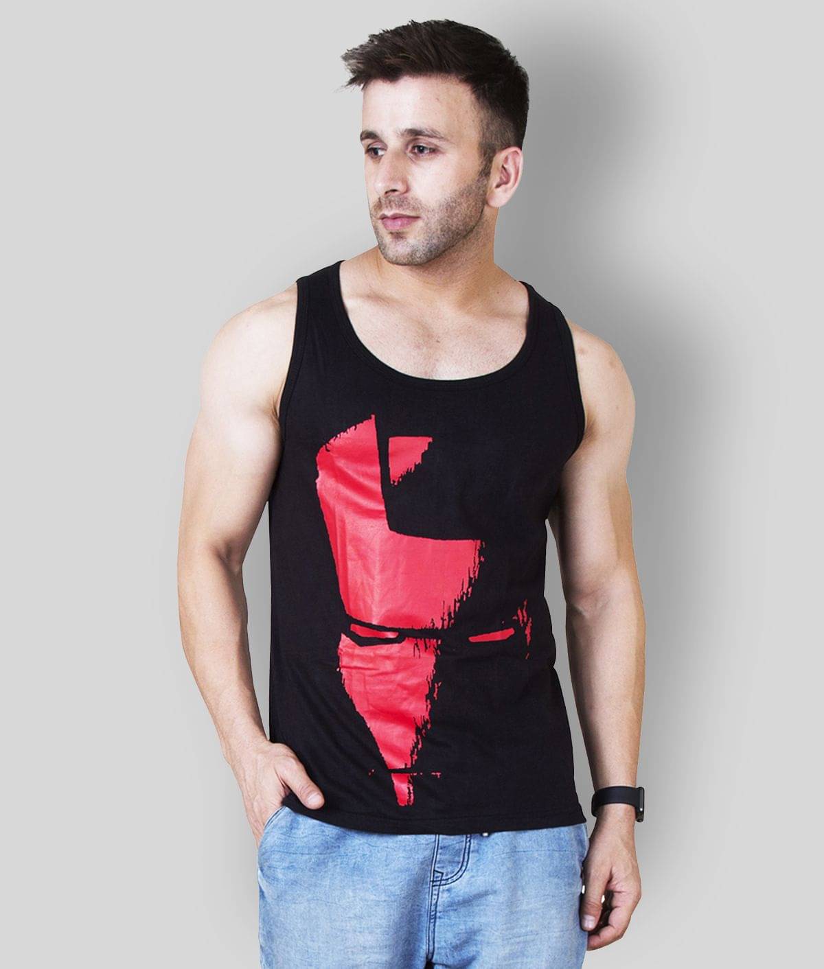    			Veirdo Pack of 1 Cotton Sleeveless Vest For Men ( Black )