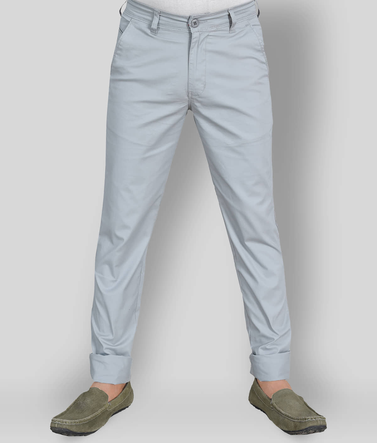 plounge - Light Grey Cotton Blend Regular Fit Men's Chinos (Pack of 1) - Trousers | Buy online on ZillyBuy