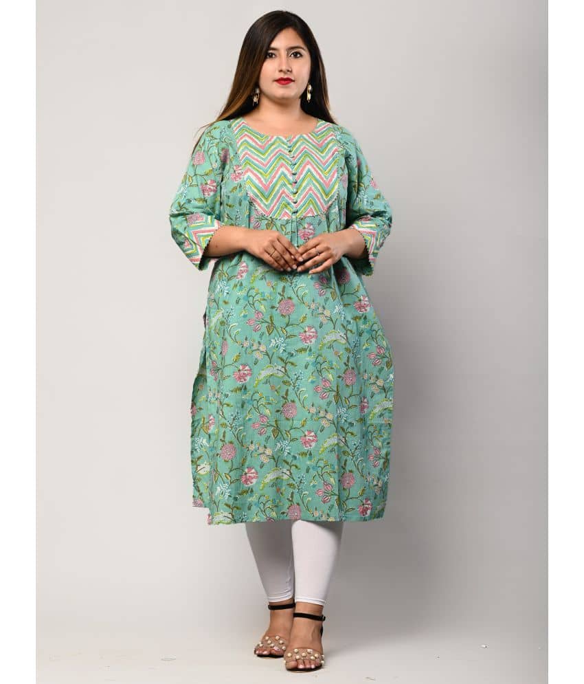 Swasti - Green Cotton Women's Straight Kurti ( Pack of 1 ) - Kurtis, Tunics | Buy online on ZillyBuy