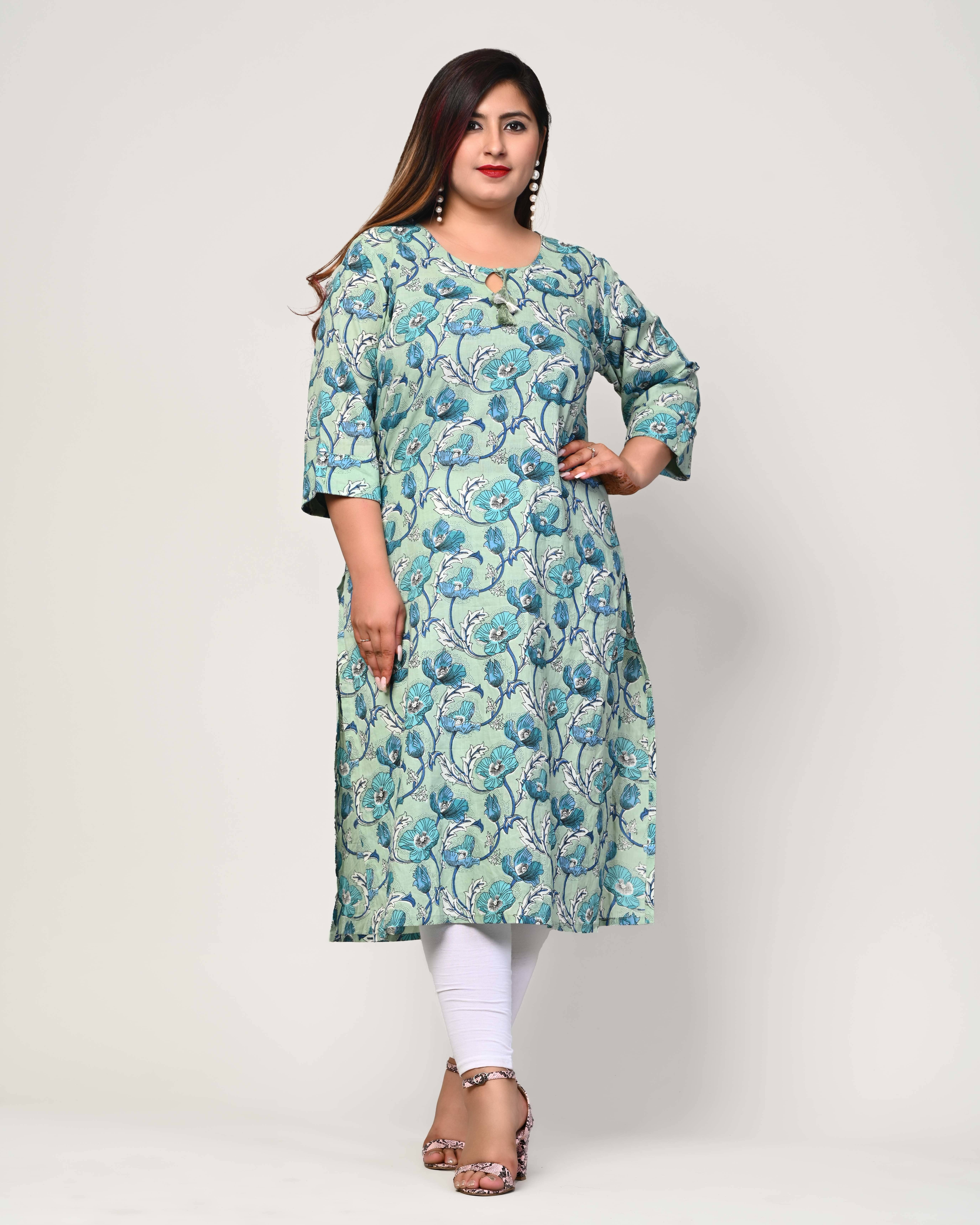 Swasti - Green Cotton Women's Straight Kurti ( Pack of 1 ) - Kurtis, Tunics | Buy online on ZillyBuy