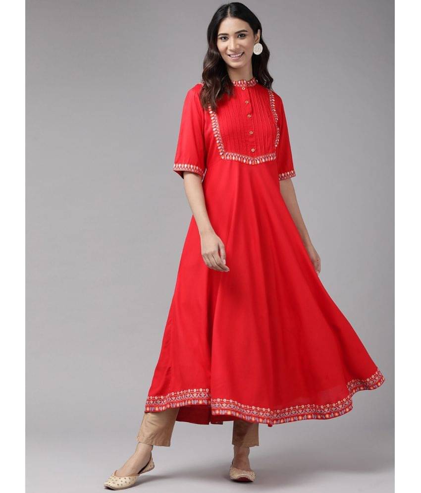 Yash Gallery Pack of 1 Rayon Solid Anarkali Women's Kurti - ( Red ) Yash Gallery Pack of 1 Rayon Solid Anarkali Women's Kurti - ( Red )