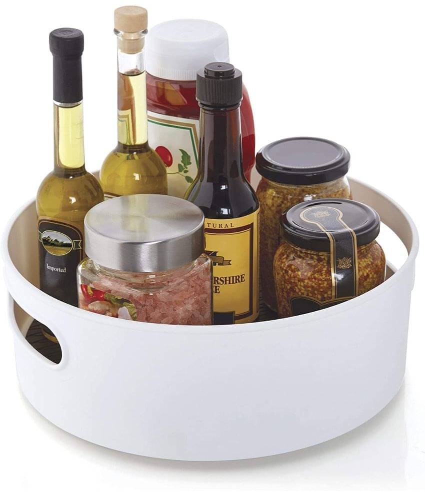 Rotating Turntable Organization & Storage Container - White Polyproplene Utility Container ( Pack of 1 ) Rotating Turntable Organization & Storage Container - White Polyproplene Utility Container ( Pack of 1 )