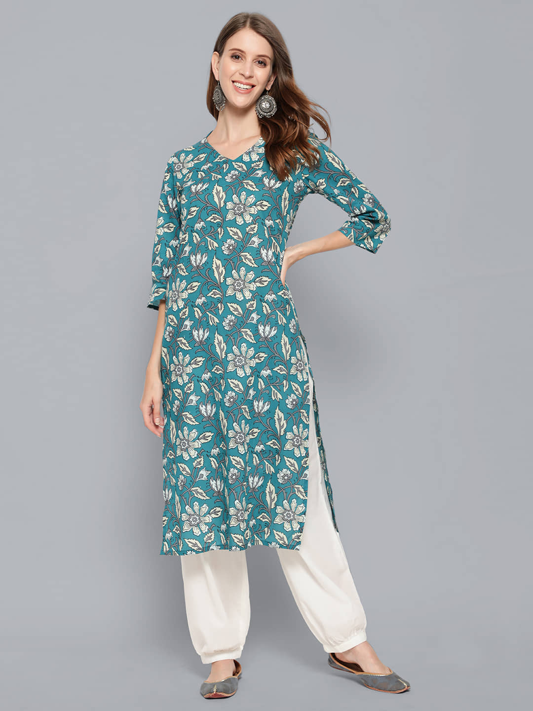 Antaran - Blue Cotton Women's Straight Kurti ( Pack of 1 ) - Kurtis, Tunics | Buy online on ZillyBuy