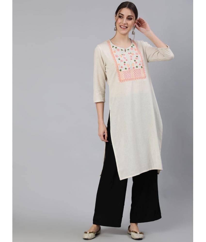     			Antaran - Off White Cotton Women's Straight Kurti ( Pack of 1 )