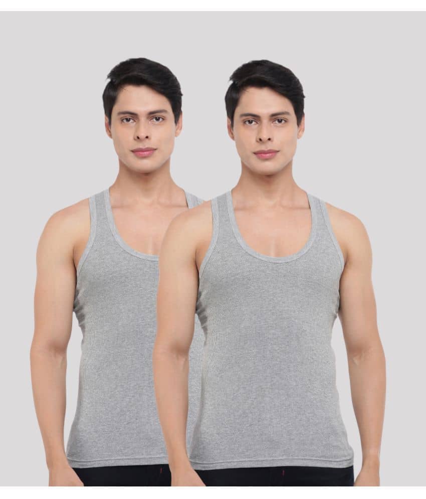 Dollar Bigboss Men's Grey Pack of 2 Solid Combed Cotton Vest - Nightwear & Loungewear | Buy online on ZillyBuy