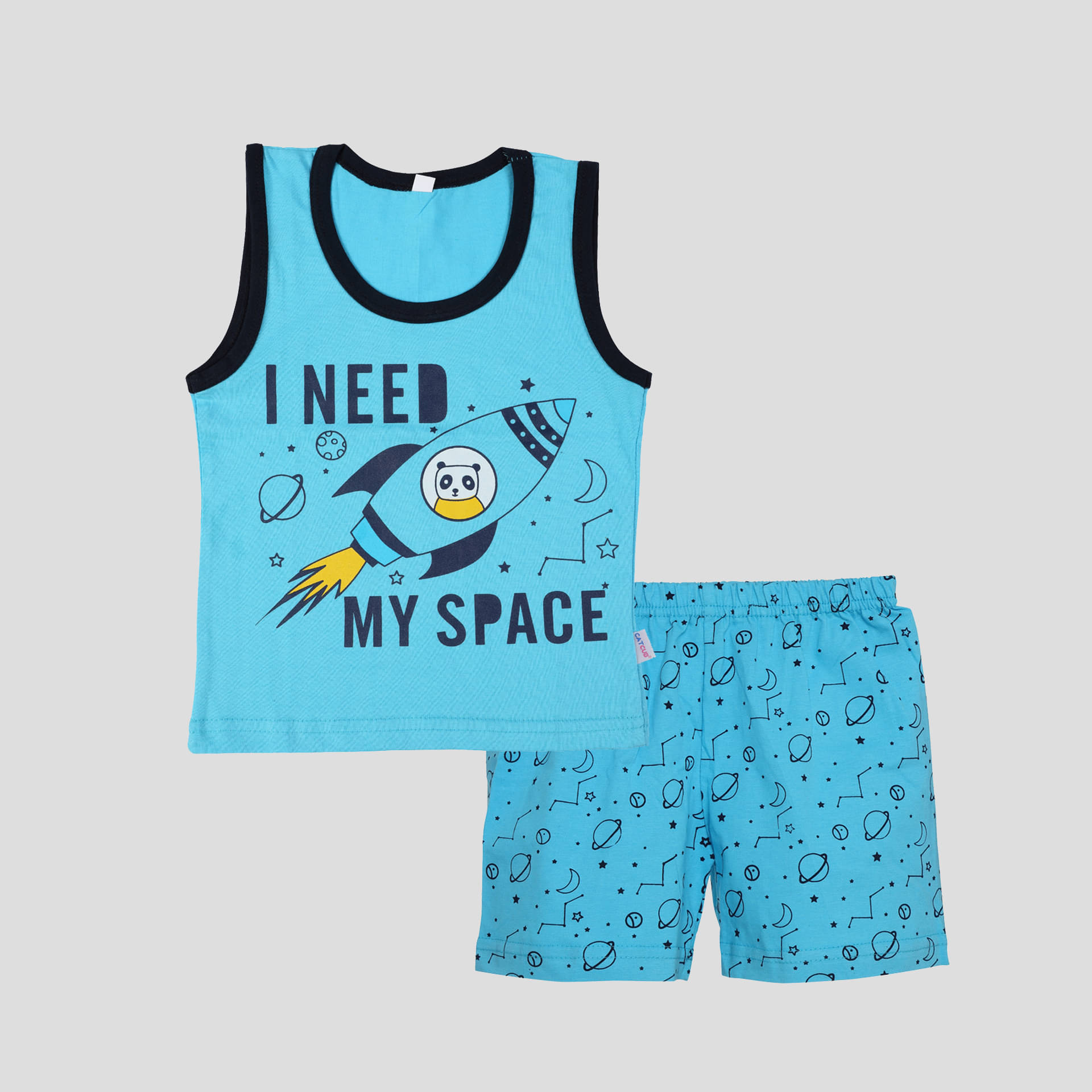     			CATCUB Pack of 1 Boys Cotton T-Shirt & Shorts Set ( Blue )