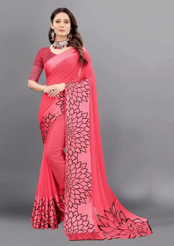 sanwariya Georgette Printed Saree With Unstitched Blouse Piece ( Peach ) sanwariya Georgette Printed Saree With Unstitched Blouse Piece ( Peach )