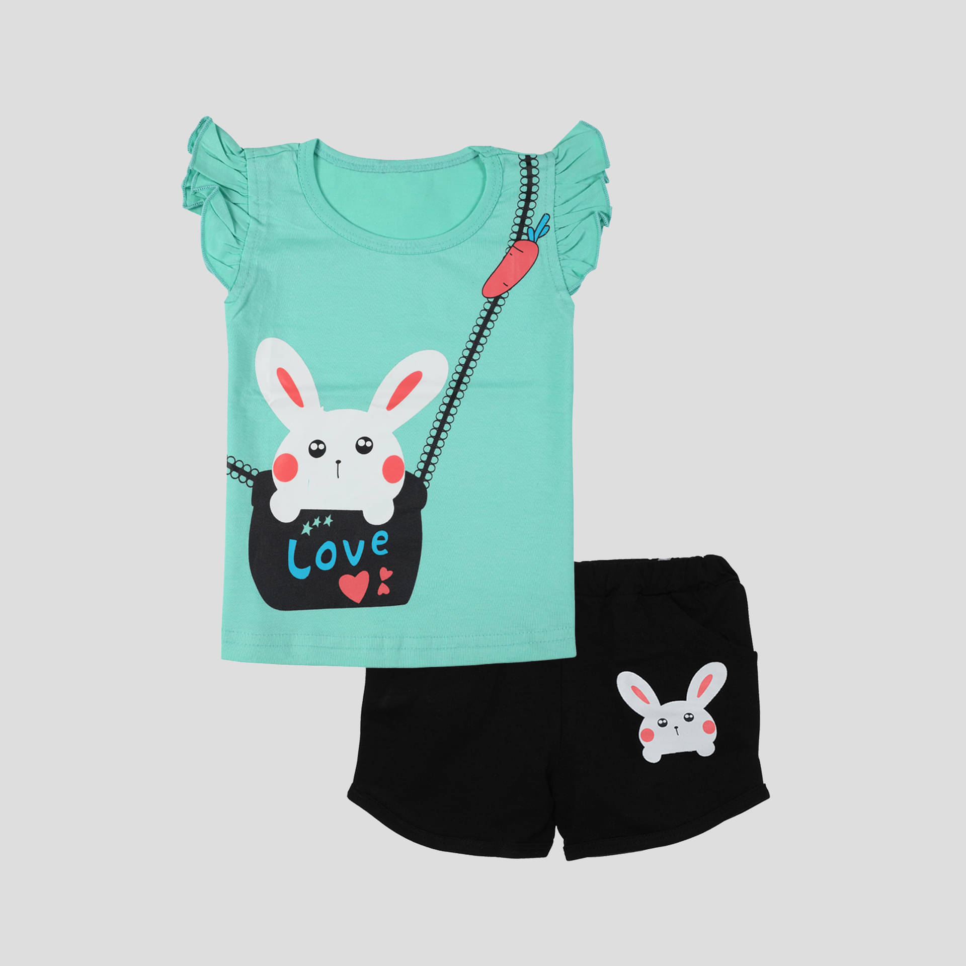     			CATCUB Pack of 1 Girls Cotton Top With Shorts ( Green )