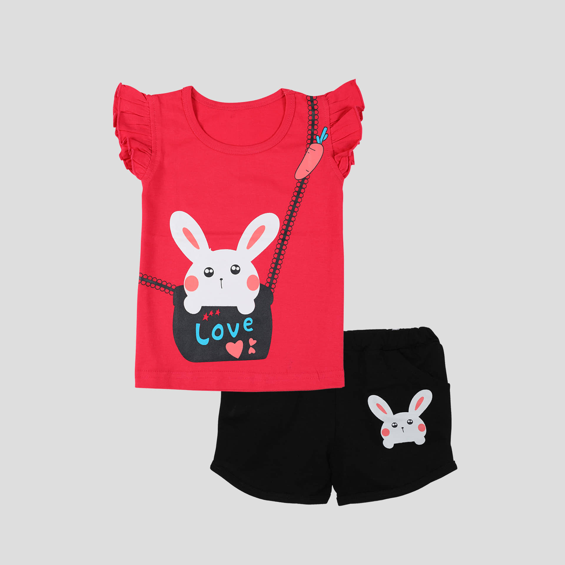 CATCUB Pack of 1 Girls Cotton Top With Shorts ( Red )