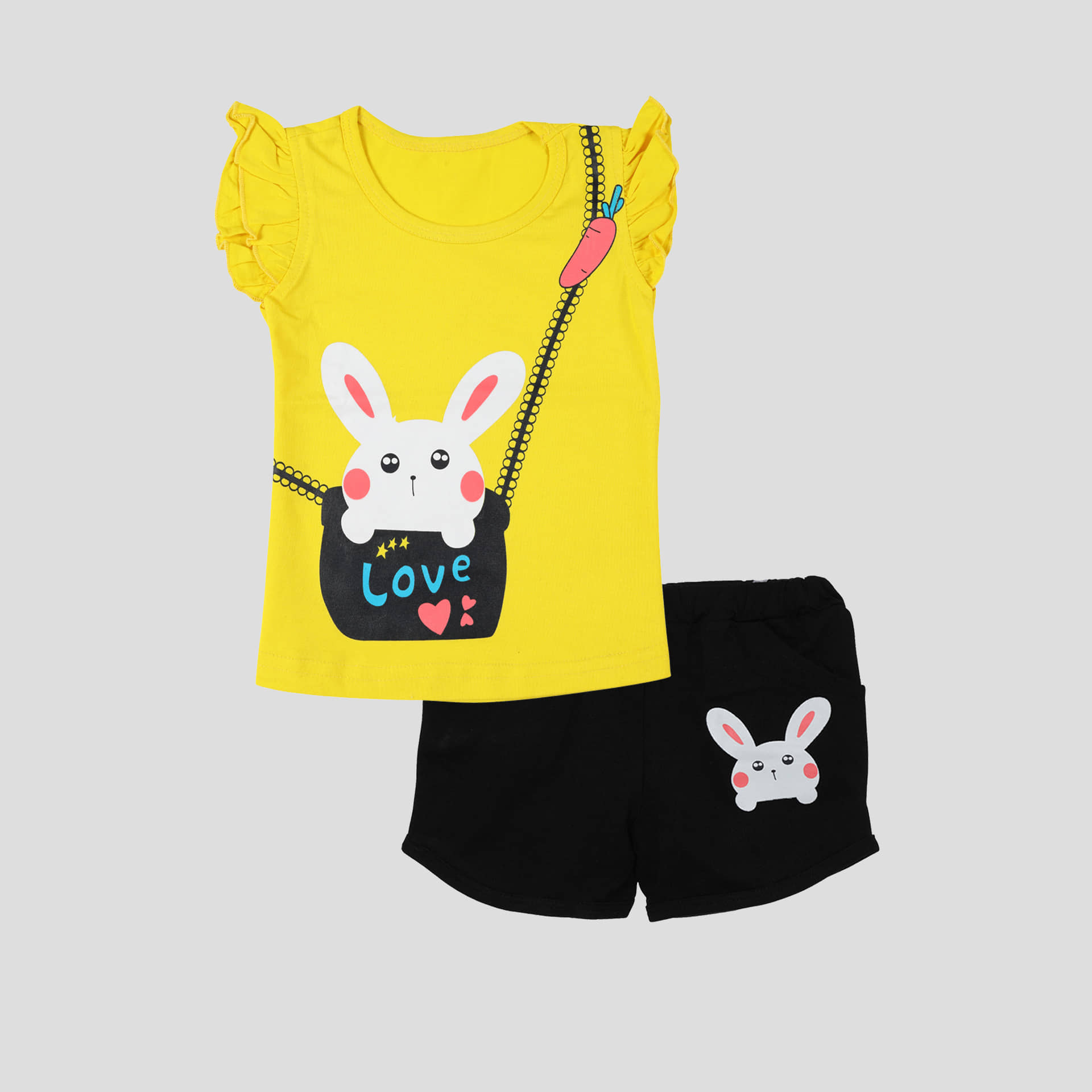 CATCUB Pack of 1 Baby Girls Cotton Top & Shorts ( Yellow )