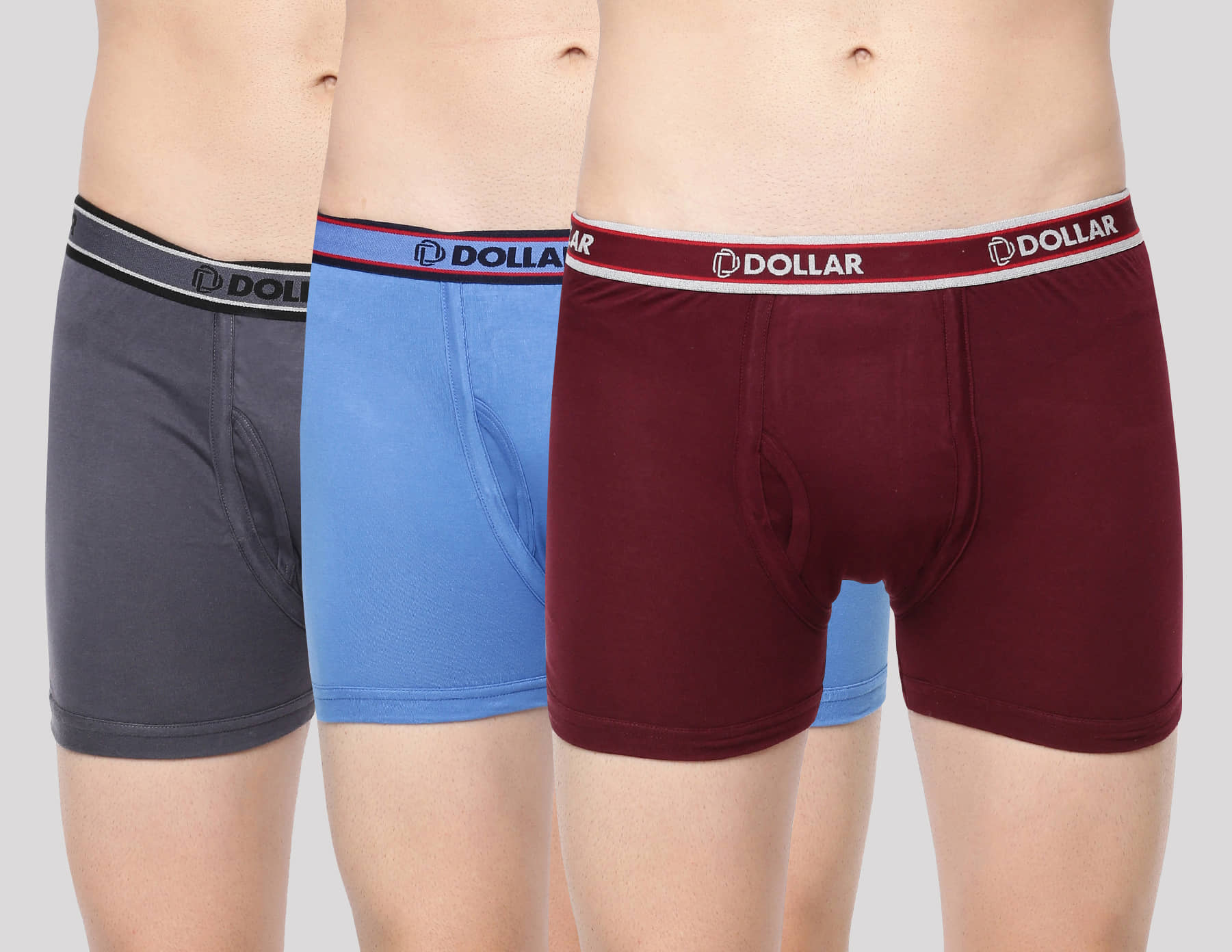 Dollar Bigboss Men's Pack of 3 Solid Combed Cotton Classy Trunk With Fly Front Access (Colour May Vary)