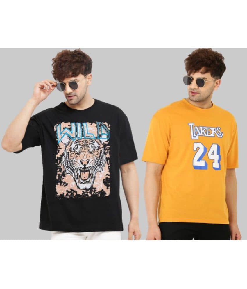 Leotude Pack of 2 Cotton Blend Regular Fit Men's T-Shirt ( Multicolor )