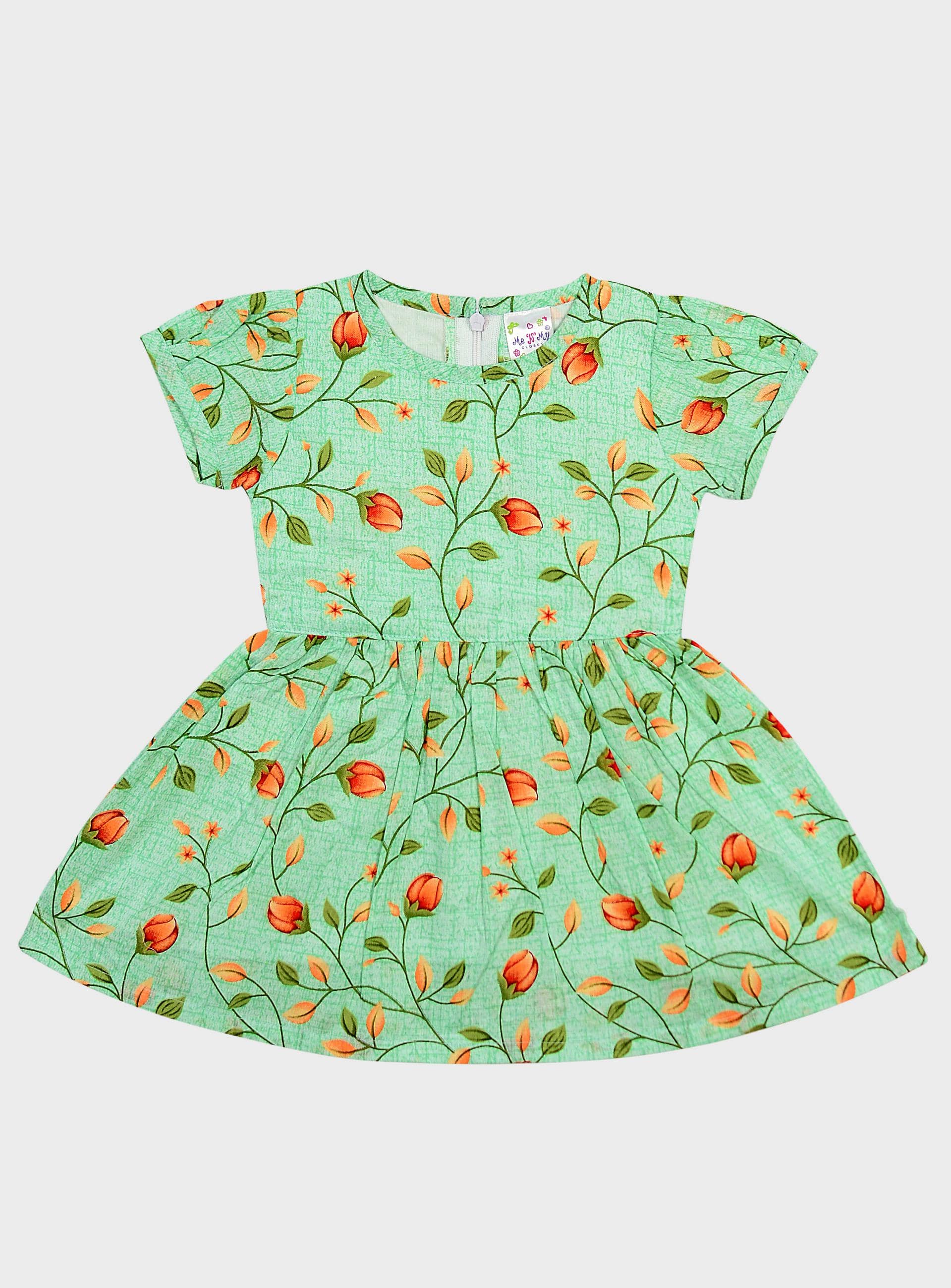 Me N My CLOSET Pack of 1 Baby Girls Cotton Frock ( Sea Green )
