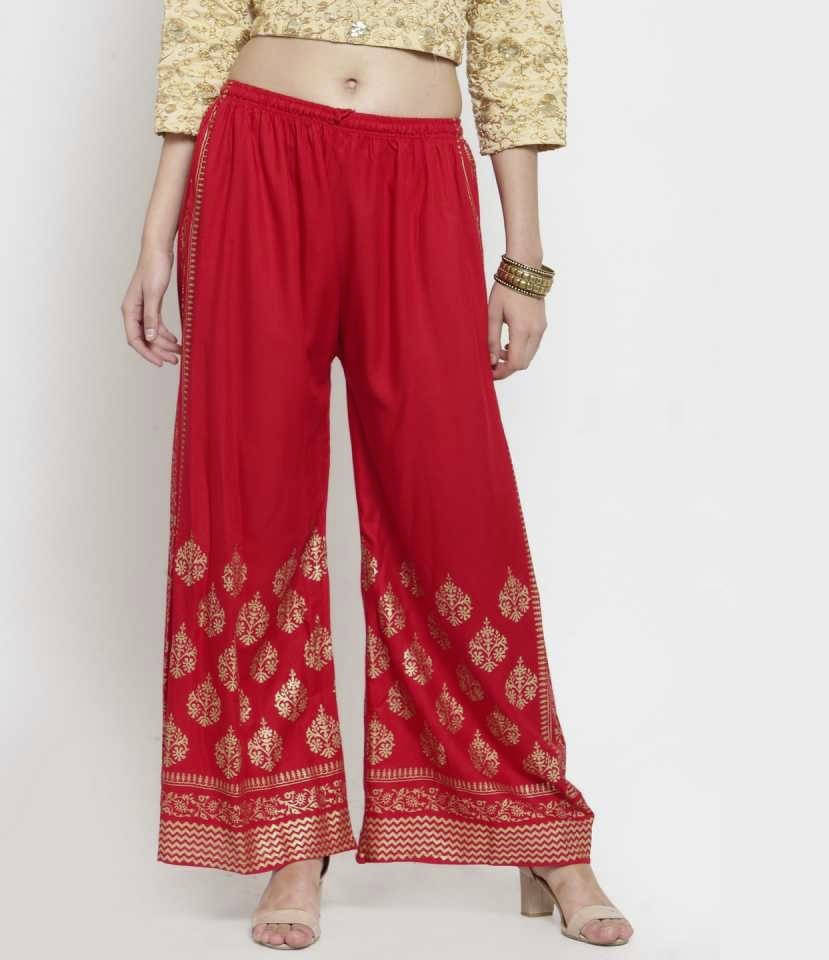     			OMAYA - Red Rayon Flared Women's Palazzos ( Pack of 1 )