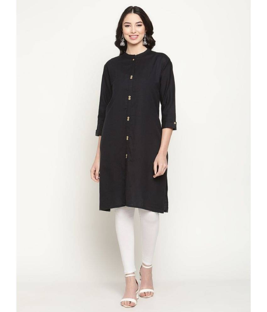 Queenley - Black Cotton Blend Women's Front Slit Kurti ( Pack of 1 ) Queenley - Black Cotton Blend Women's Front Slit Kurti ( Pack of 1 )