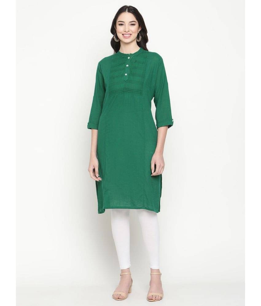     			Queenley - Green Cotton Blend Women's Straight Kurti ( Pack of 1 )