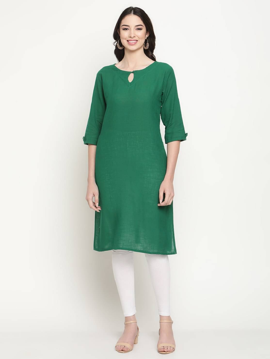     			Queenley - Green Cotton Blend Women's Straight Kurti ( Pack of 1 )