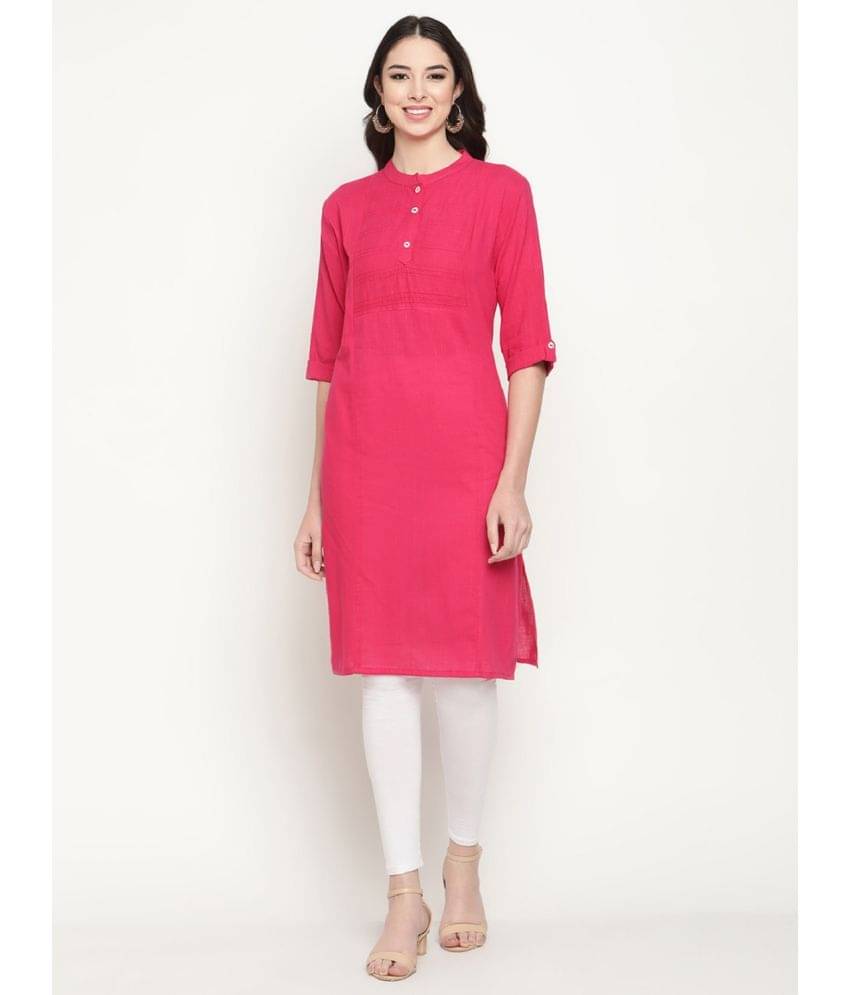     			Queenley - Pink Cotton Blend Women's Straight Kurti ( Pack of 1 )