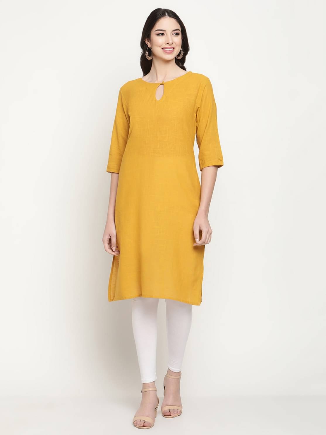 Queenley - Yellow Cotton Blend Women's Straight Kurti ( Pack of 1 ) Queenley - Yellow Cotton Blend Women's Straight Kurti ( Pack of 1 )