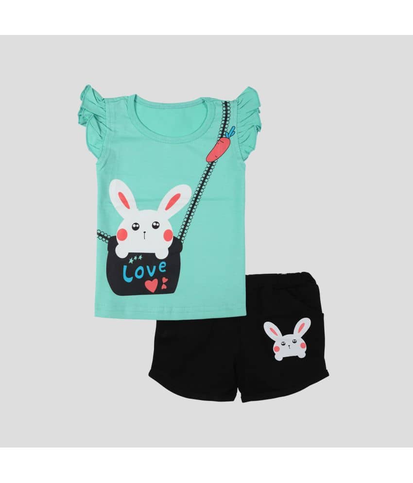 CATCUB Pack of 1 Girls Cotton Top With Shorts ( Green )