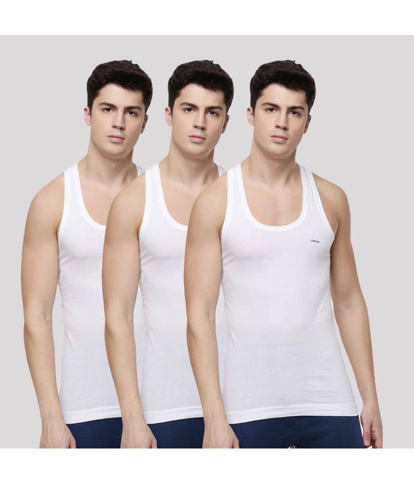 Dollar Bigboss Men's White Pack of 3 Solid Combed Cotton Shrinkless Vest - Nightwear & Loungewear | Buy online on ZillyBuy