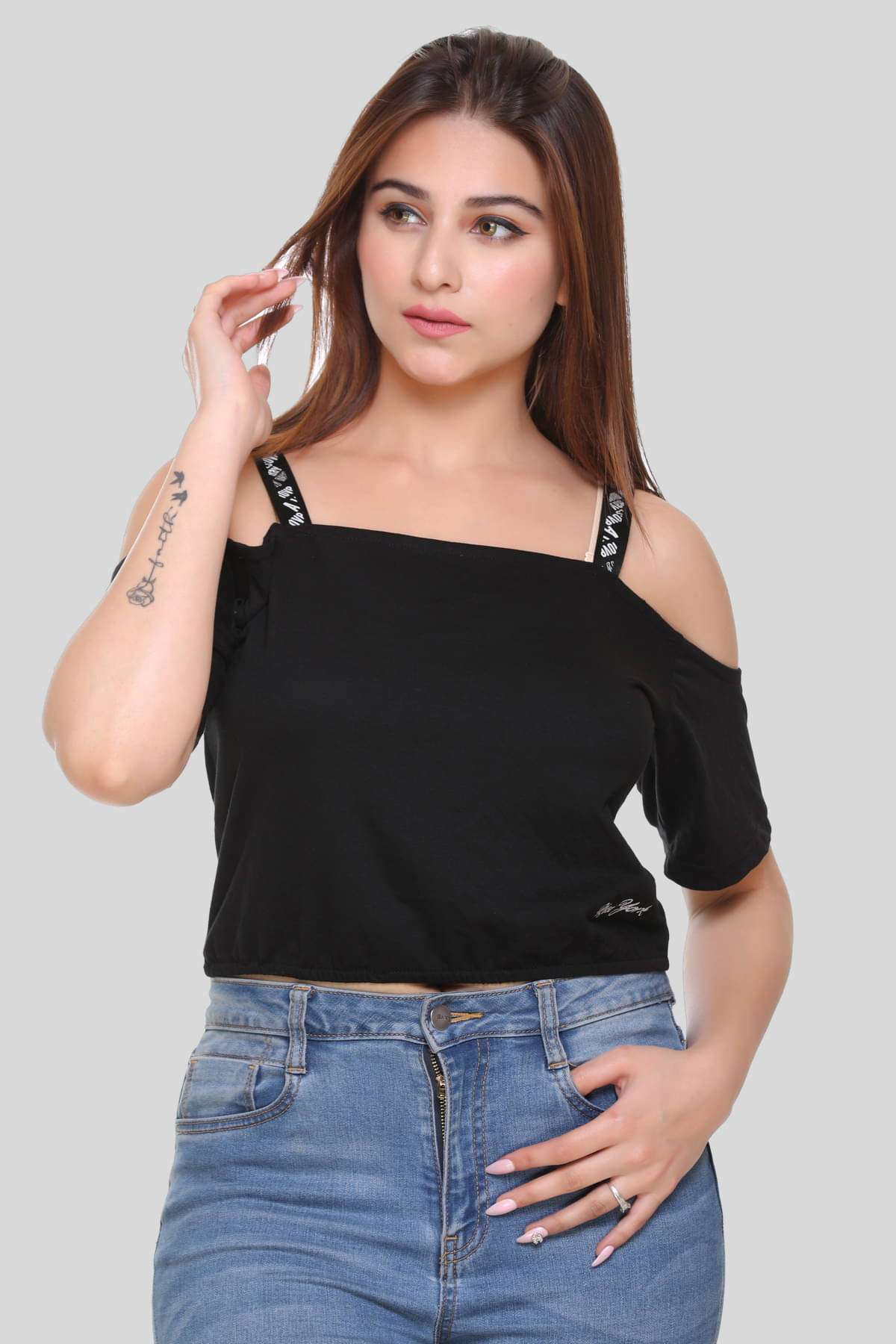 RF RAVES Women's Cotton Crop Top ( Black ) RF RAVES Women's Cotton Crop Top ( Black )