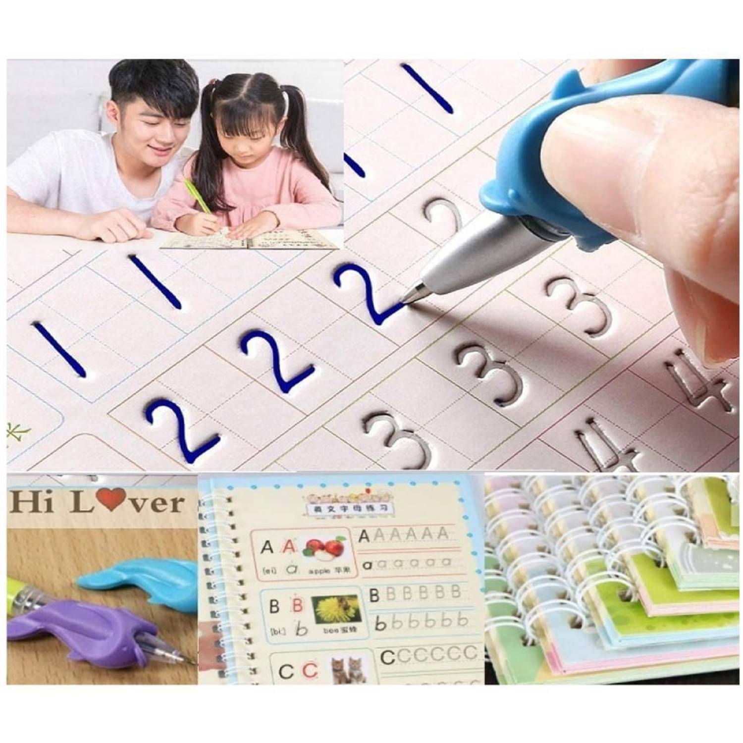 Sank Magic Practice Copybook - (1 Pen + 1 Grip + 4 BOOKS + 10 REFILL) Number Tracing Book - Writing Book - Magic Calligraphy - Copybook Set - Calligraphy Pen - Calligraphy Book - Practical Reusable Writing Tool - Simple Hand Lettering for Preschoolers Sank Magic Practice Copybook - (1 Pen + 1 Grip + 4 BOOKS + 10 REFILL) Number Tracing Book - Writing Book - Magic Calligraphy - Copybook Set - Calligraphy Pen - Calligraphy Book - Practical Reusable Writing Tool - Simple Hand Lettering for Preschoolers