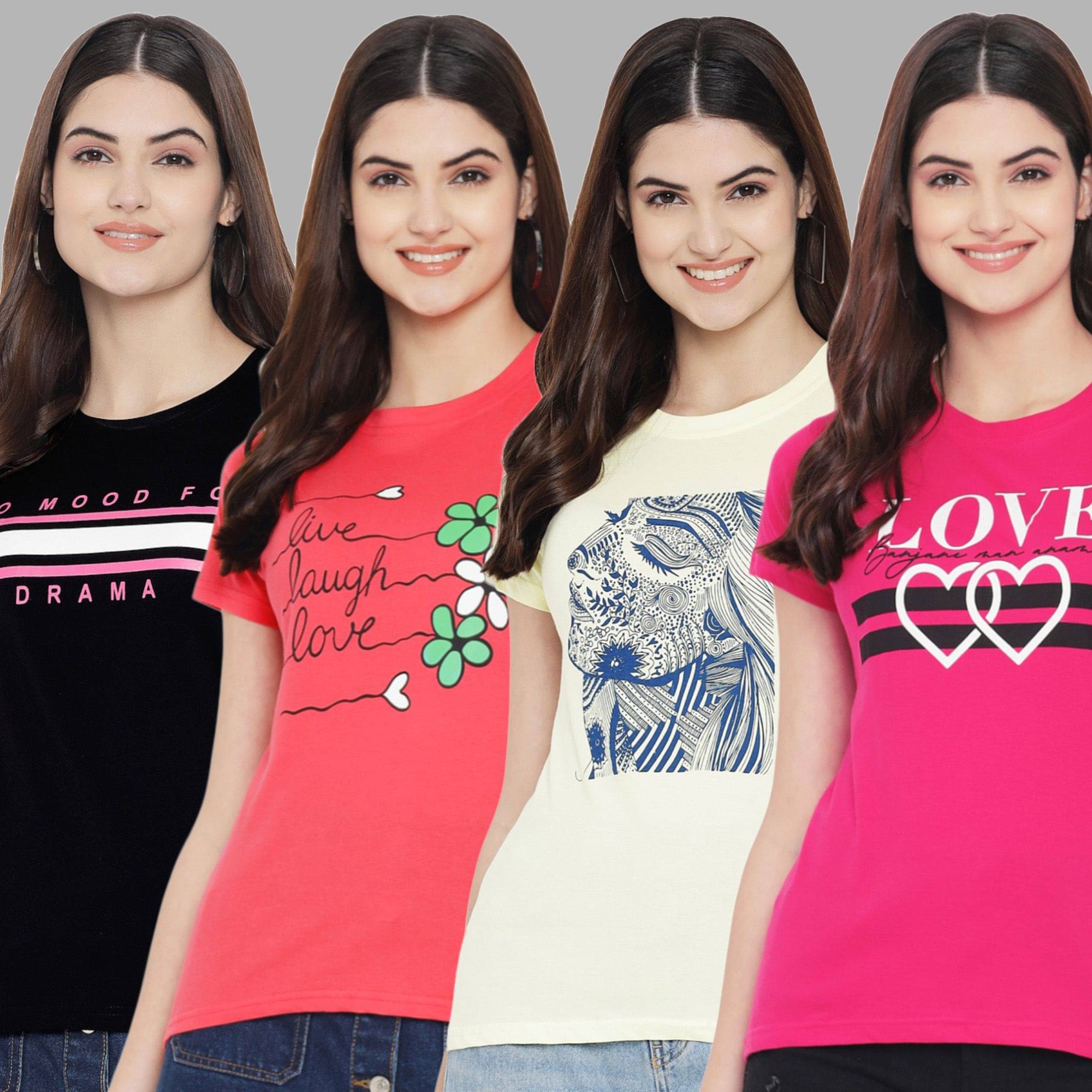 Fabflee Women Cotton Blend Printed Regular Fit Round Neck T-Shirt ( Multi Color ) Fabflee Women Cotton Blend Printed Regular Fit Round Neck T-Shirt ( Multi Color )
