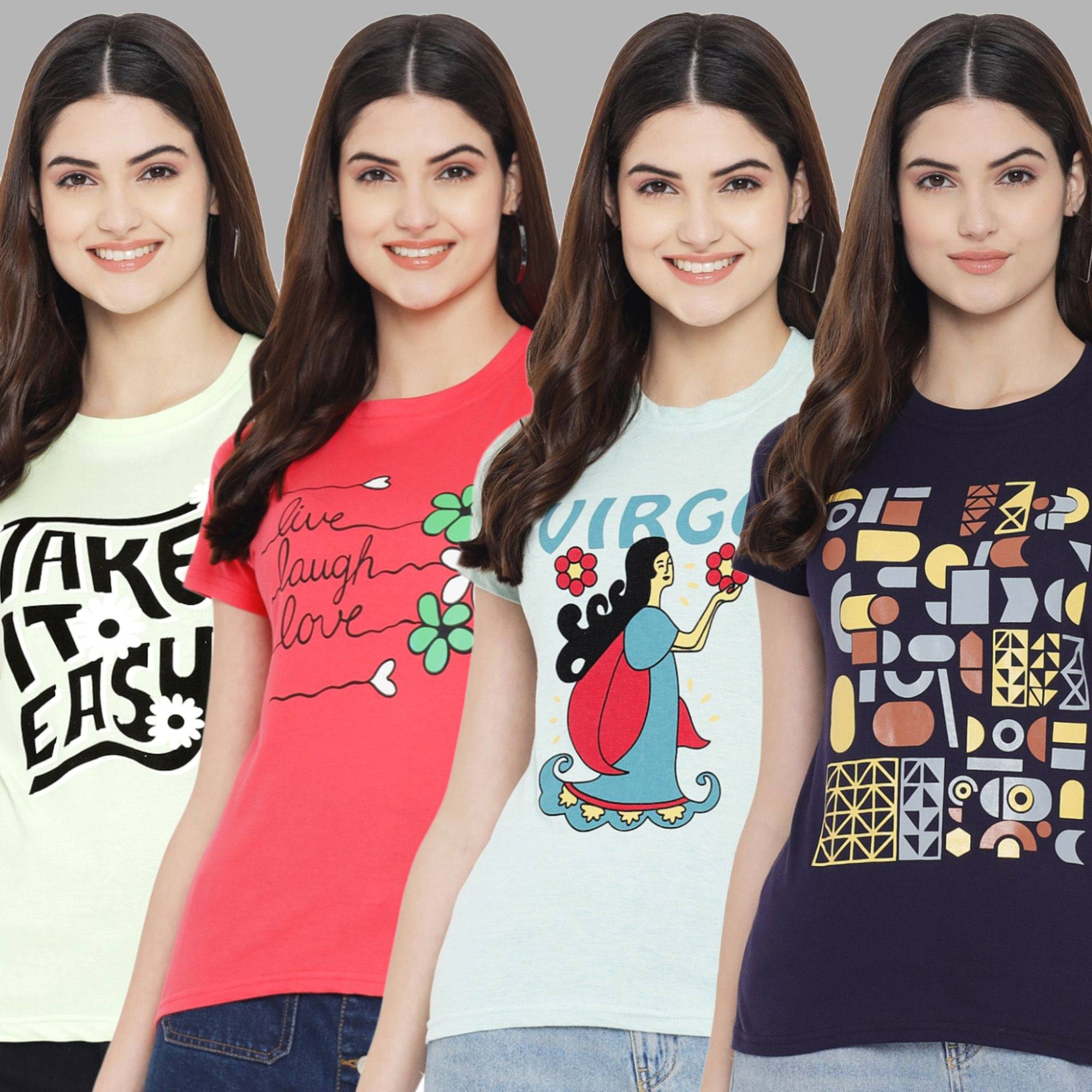 Fabflee Women Cotton Blend Printed Regular Fit Round Neck T-Shirt ( Multi Color ) Fabflee Women Cotton Blend Printed Regular Fit Round Neck T-Shirt ( Multi Color )