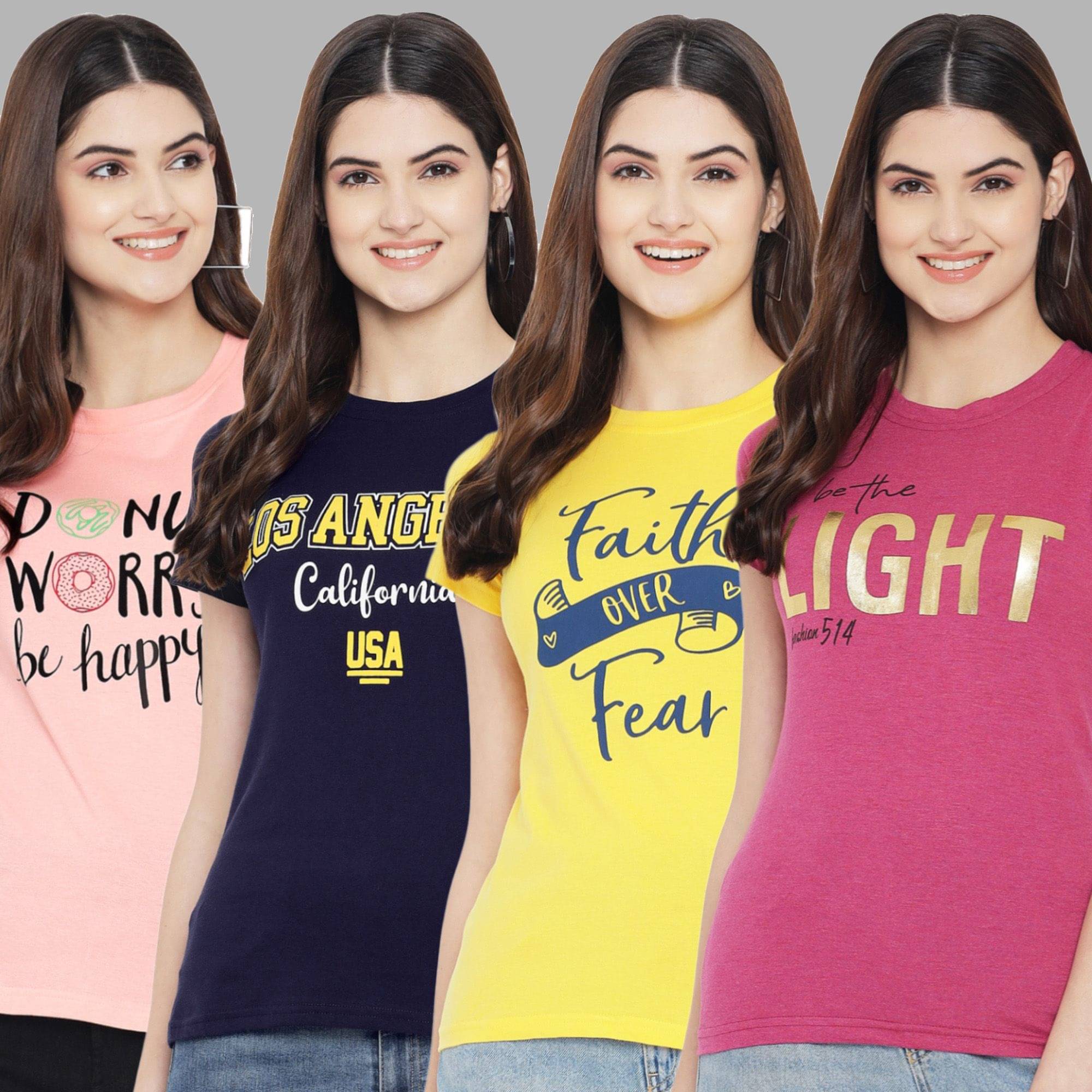 Fabflee Women Cotton Blend Printed Regular Fit Round Neck T-Shirt ( Multi Color ) Fabflee Women Cotton Blend Printed Regular Fit Round Neck T-Shirt ( Multi Color )