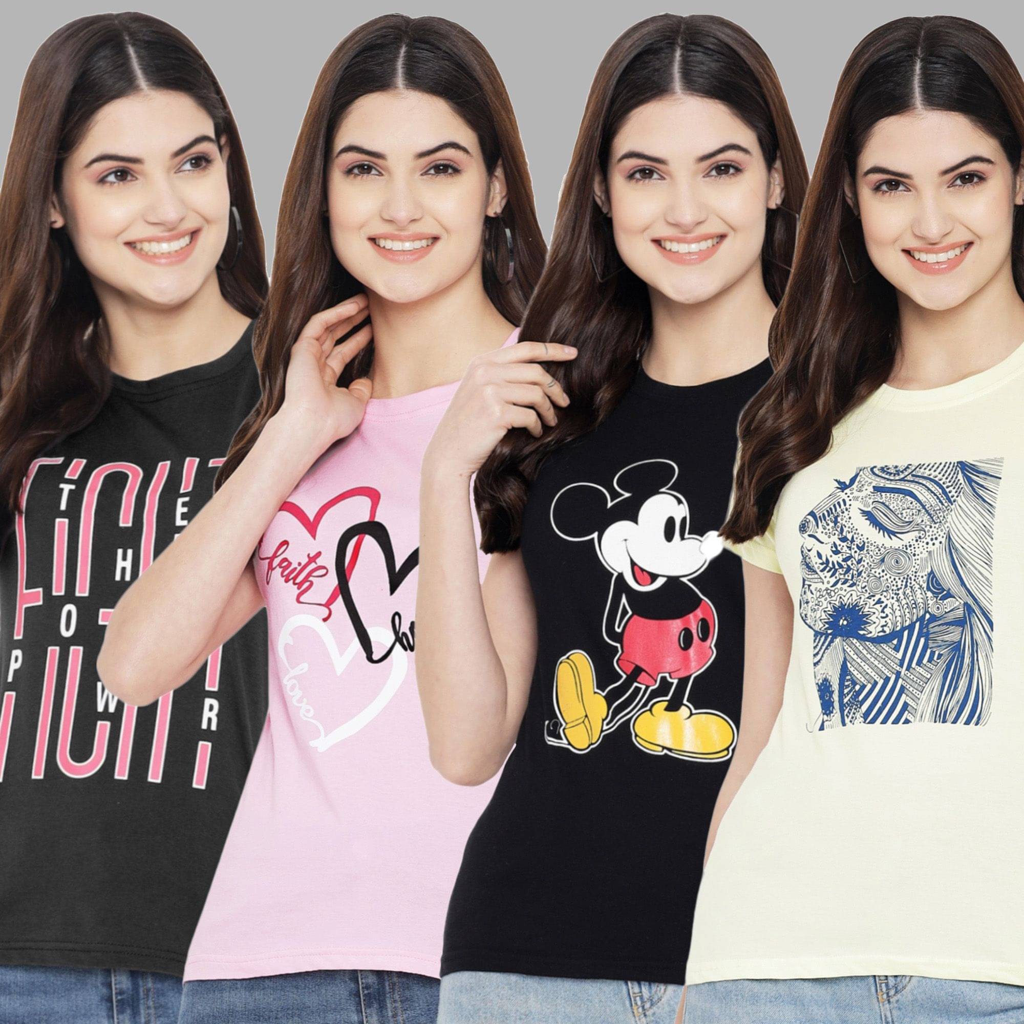 Fabflee Women Cotton Blend Printed Regular Fit Round Neck T-Shirt ( Multi Color ) Fabflee Women Cotton Blend Printed Regular Fit Round Neck T-Shirt ( Multi Color )
