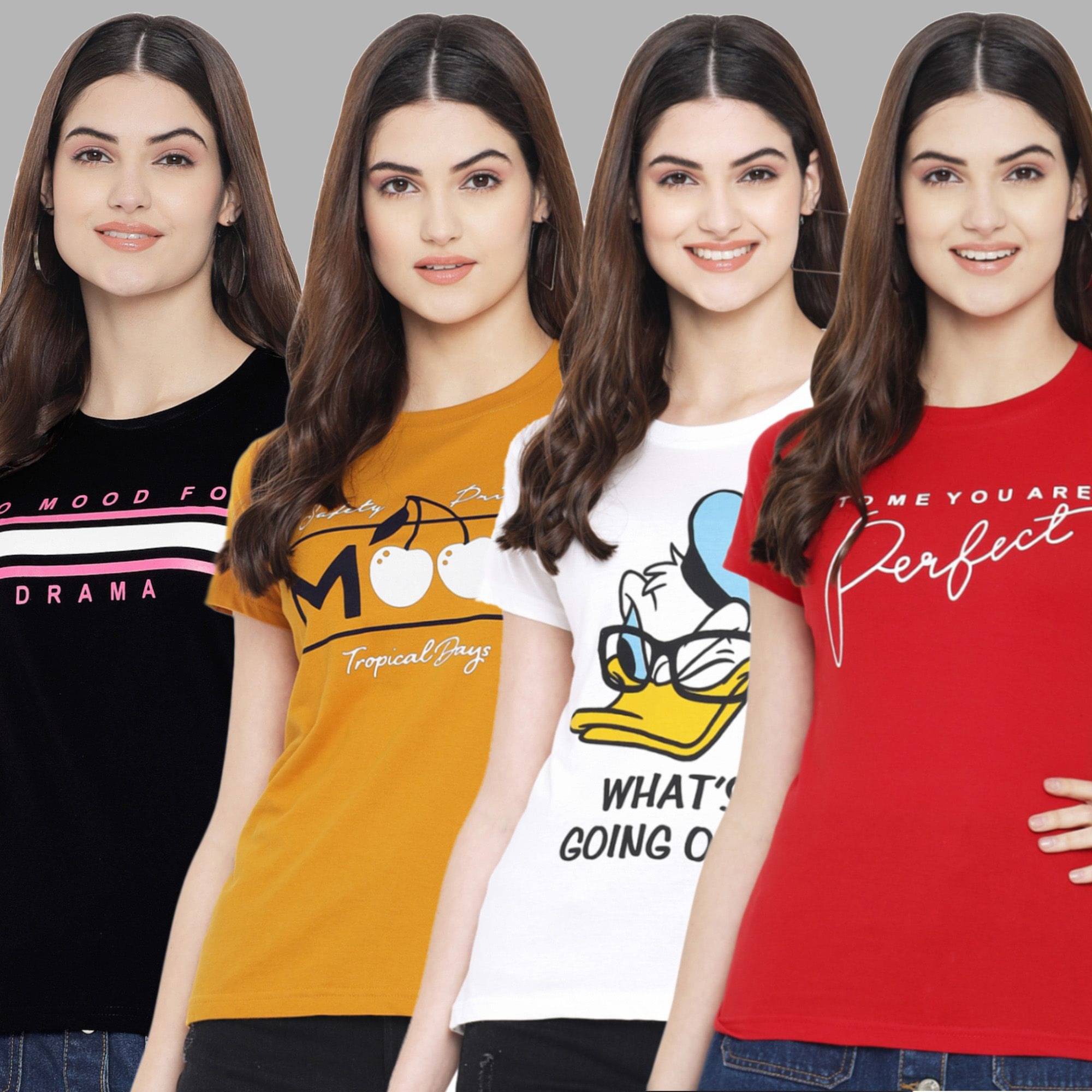 Fabflee Women Cotton Blend Printed Regular Fit Round Neck T-Shirt ( Multi Color ) Fabflee Women Cotton Blend Printed Regular Fit Round Neck T-Shirt ( Multi Color )
