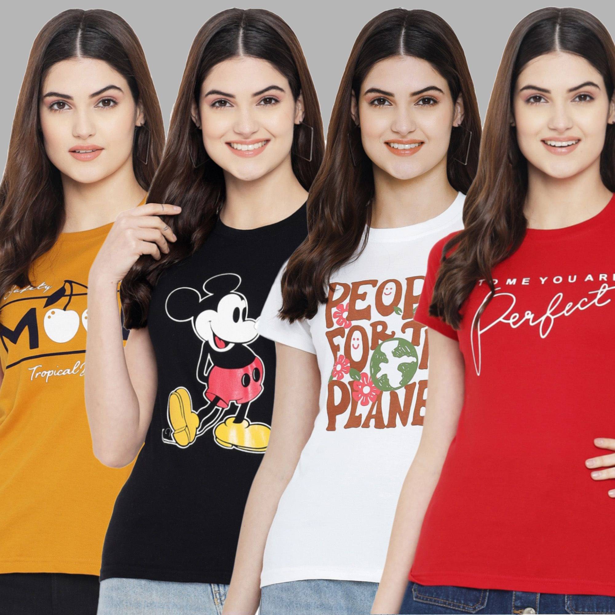 Fabflee Women Cotton Blend Printed Regular Fit Round Neck T-Shirt ( Multi Color )     			Fabflee Women Cotton Blend Printed Regular Fit Round Neck T-Shirt ( Multi Color )