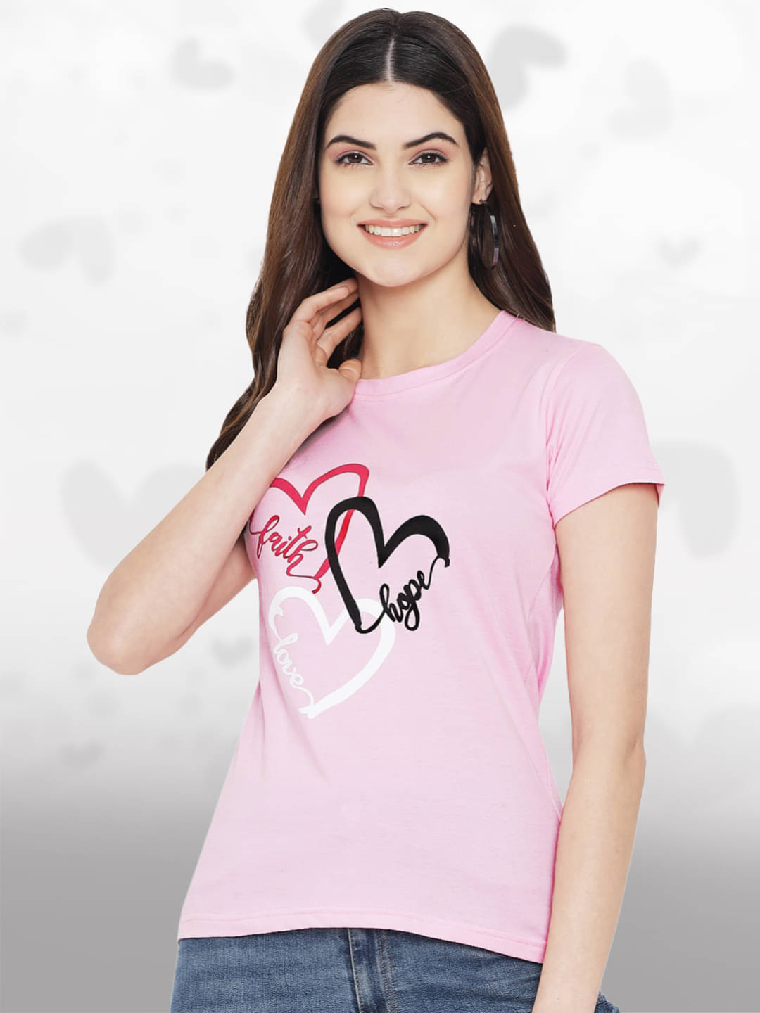     			Fabflee Women Cotton Printed Regular Fit Round Neck T-Shirt ( Pink )