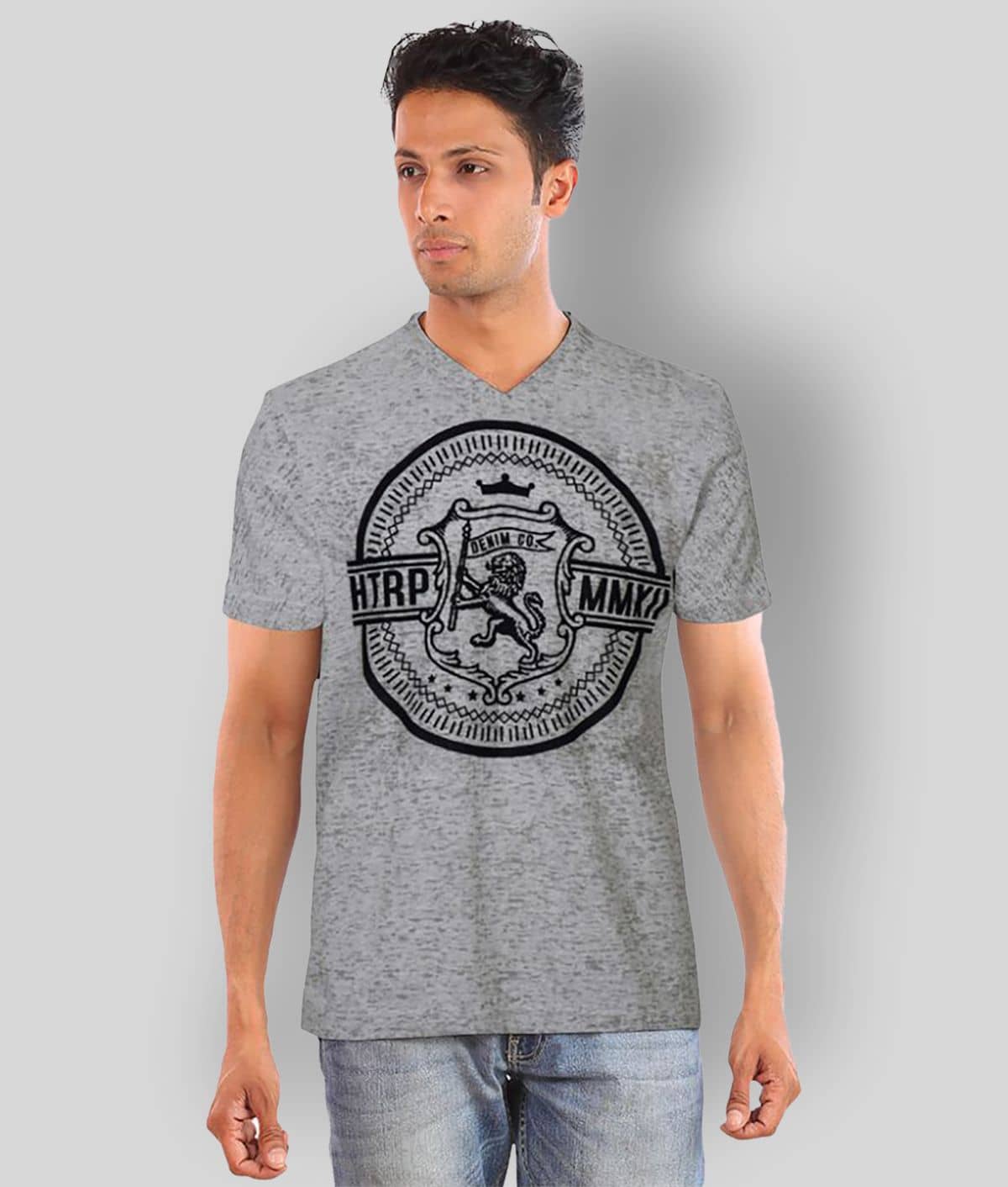 Huetrap Pack of 1 Cotton Regular Fit Men's T-Shirt ( Grey )