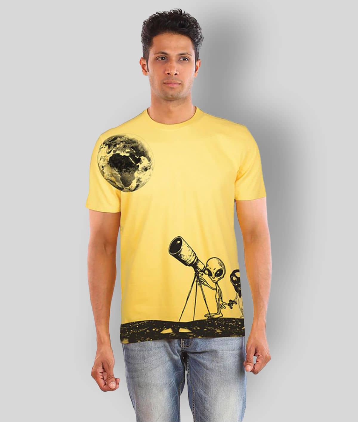 Huetrap Pack of 1 Cotton Regular Fit Men's T-Shirt ( Yellow )
