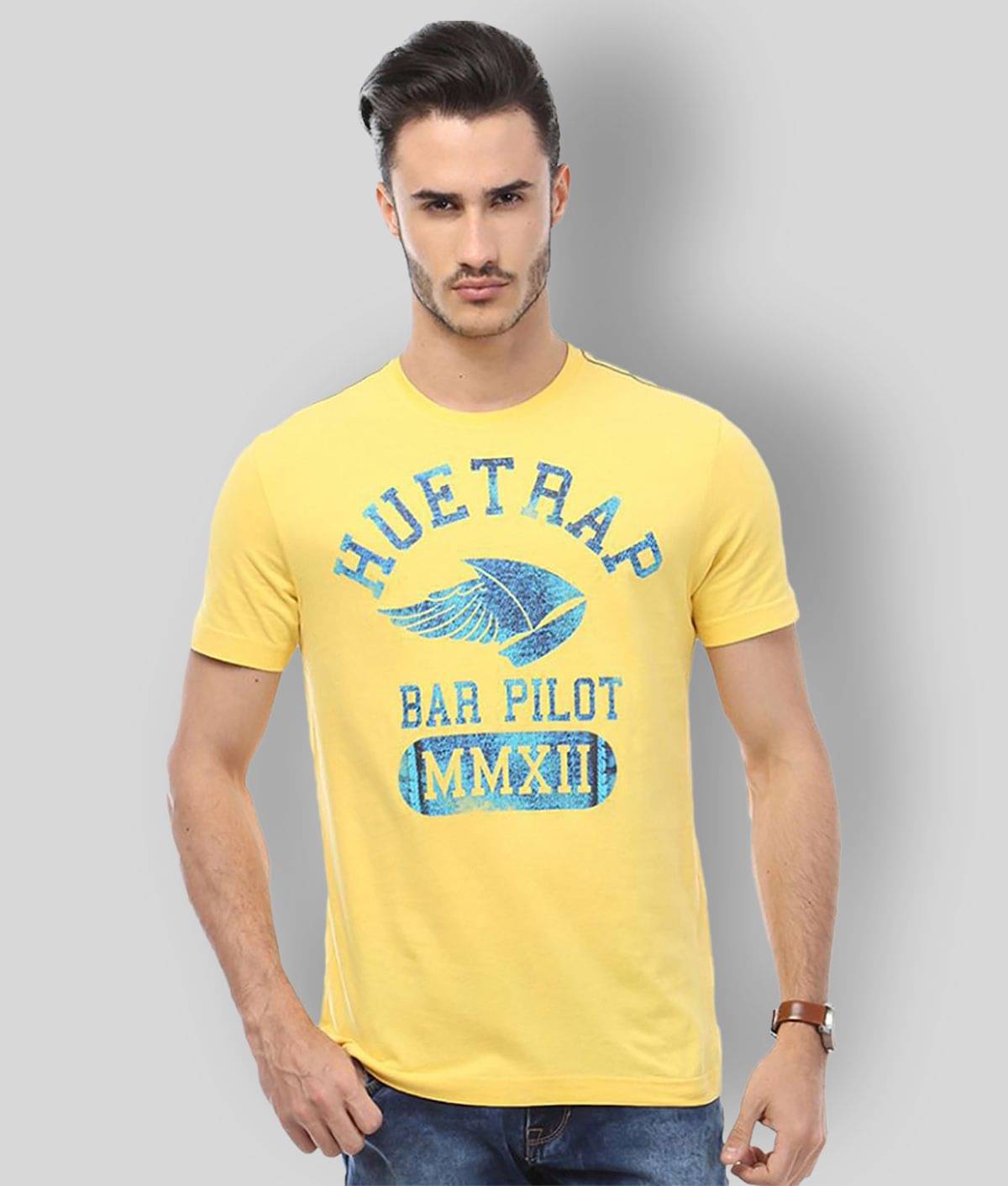     			Huetrap Pack of 1 Cotton Regular Fit Men's T-Shirt ( Yellow )