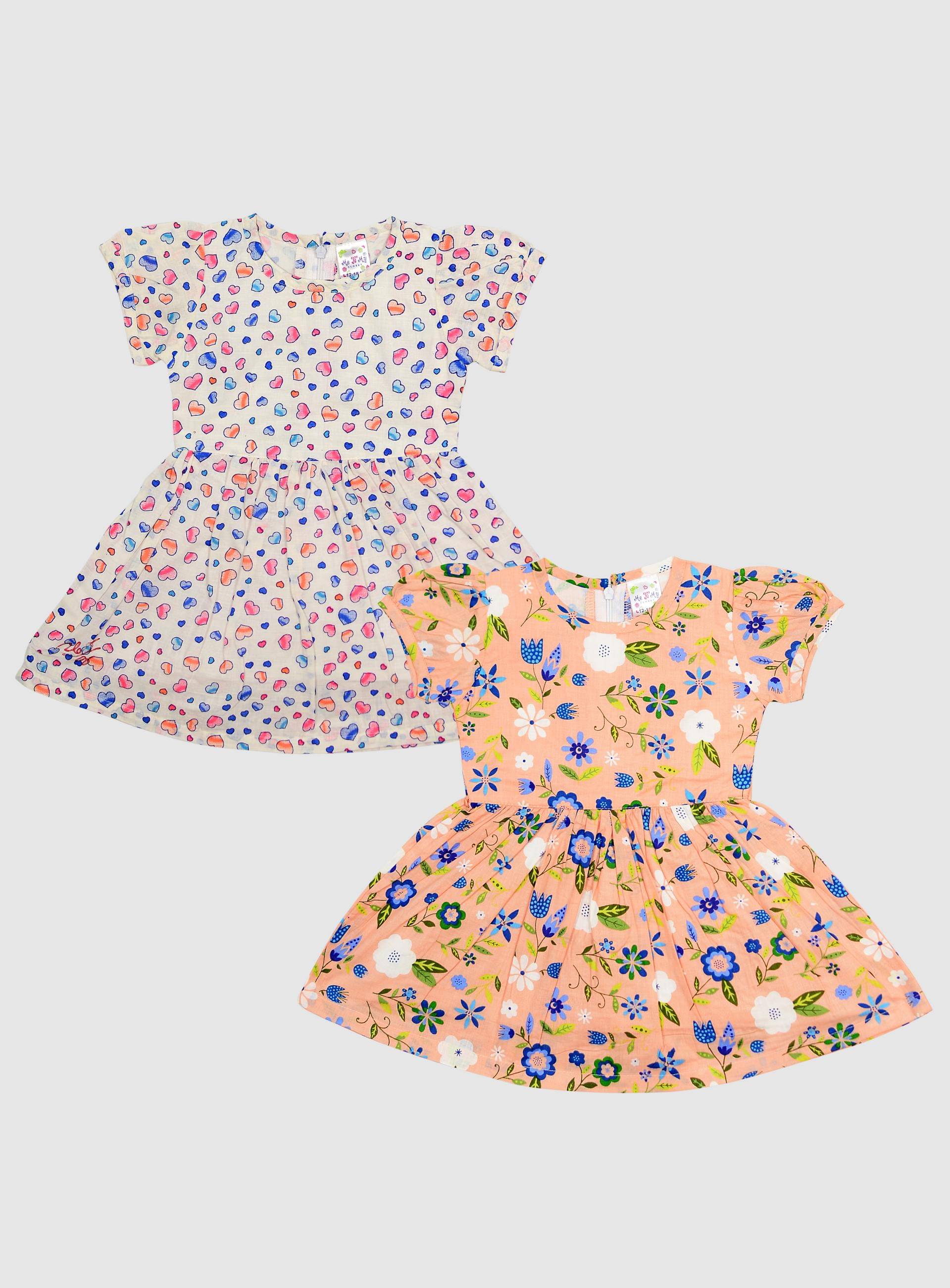     			Me N My CLOSET Pack of 2 Baby Girls Cotton Frock ( Multicolor )