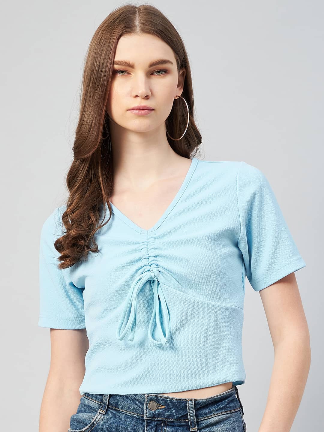 Rare Women's Polyester Drawstring Top ( Blue )