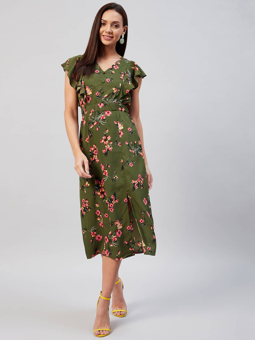 Rare Women Crepe Printed A-line Dress ( Green ) Rare Women Crepe Printed A-line Dress ( Green )