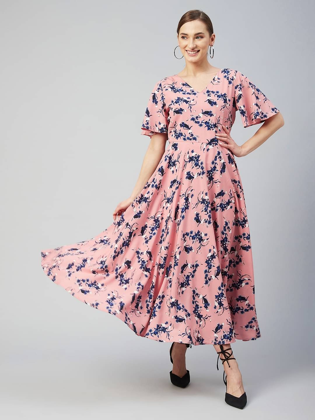 Rare Women Crepe Printed Fit & Flare Dress ( Peach ) Rare Women Crepe Printed Fit & Flare Dress ( Peach )