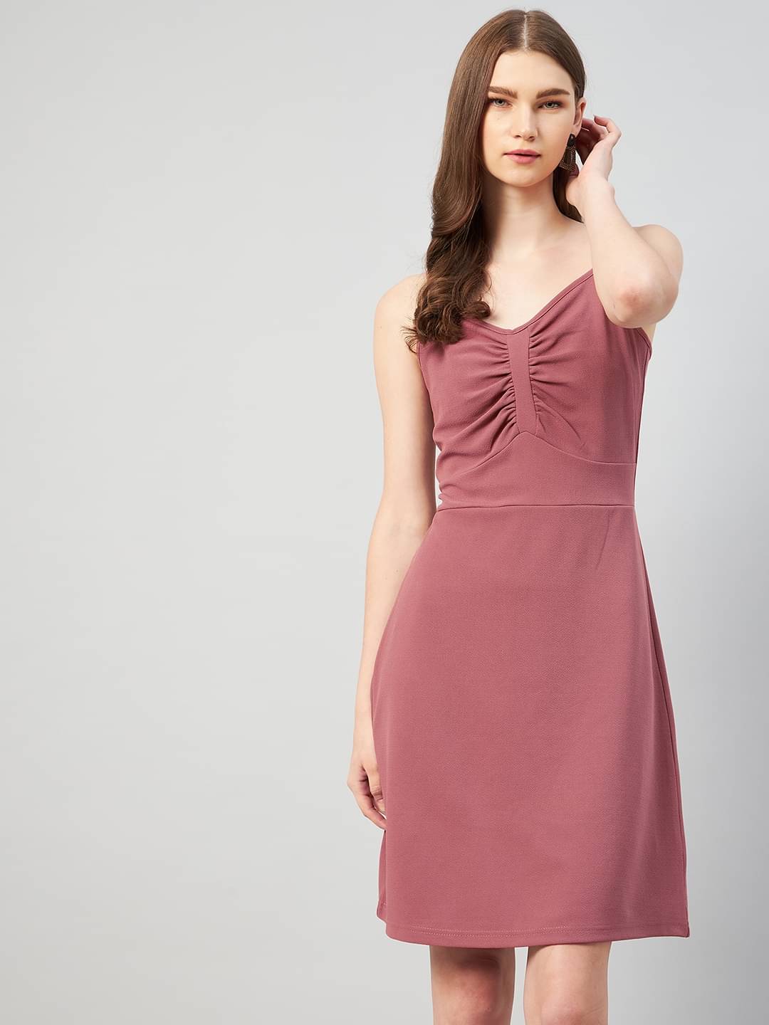 Rare Women Polyester Solid Bodycon Dress ( Peach ) Rare Women Polyester Solid Bodycon Dress ( Peach )