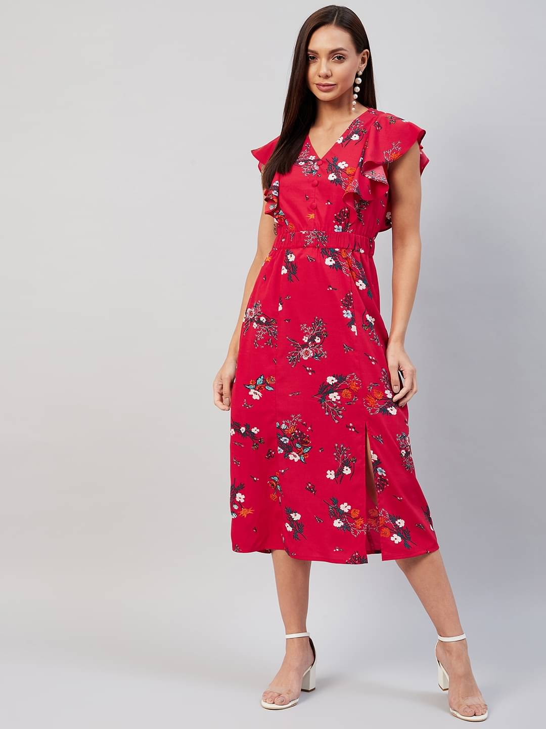     			Rare Women Crepe Printed A-line Dress ( Red )