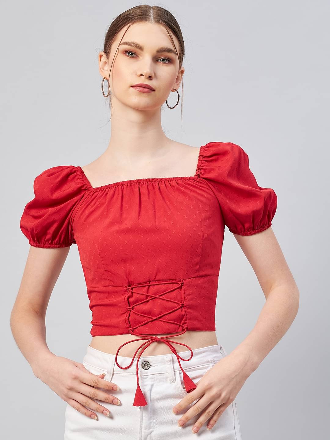 Rare Women's Crepe Drawstring Top ( Red ) Rare Women's Crepe Drawstring Top ( Red )