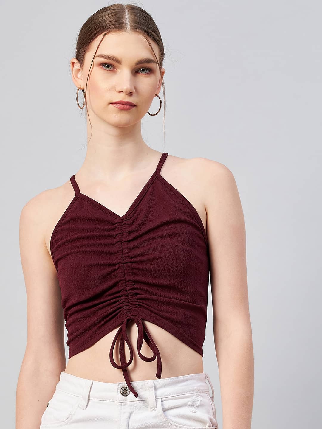 Rare Women's Polyester Drawstring Top ( Wine )