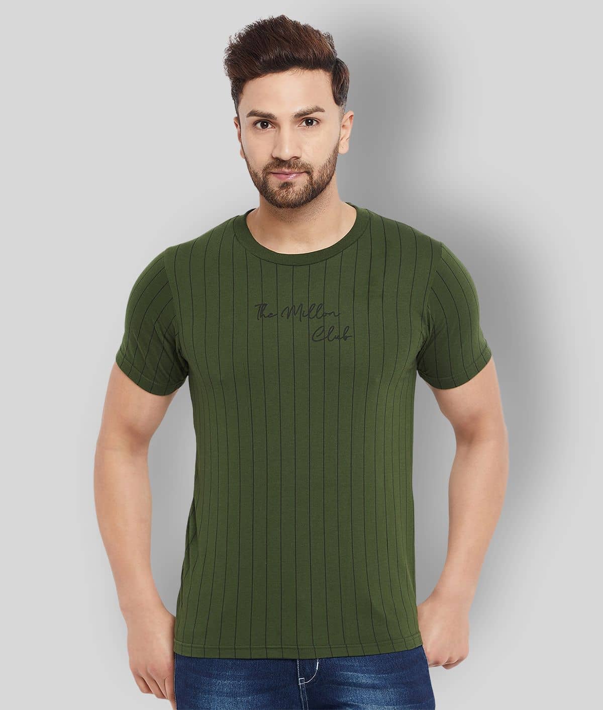 The Million Club Pack of 1 Cotton Blend Regular Fit Men's T-Shirt ( Green )