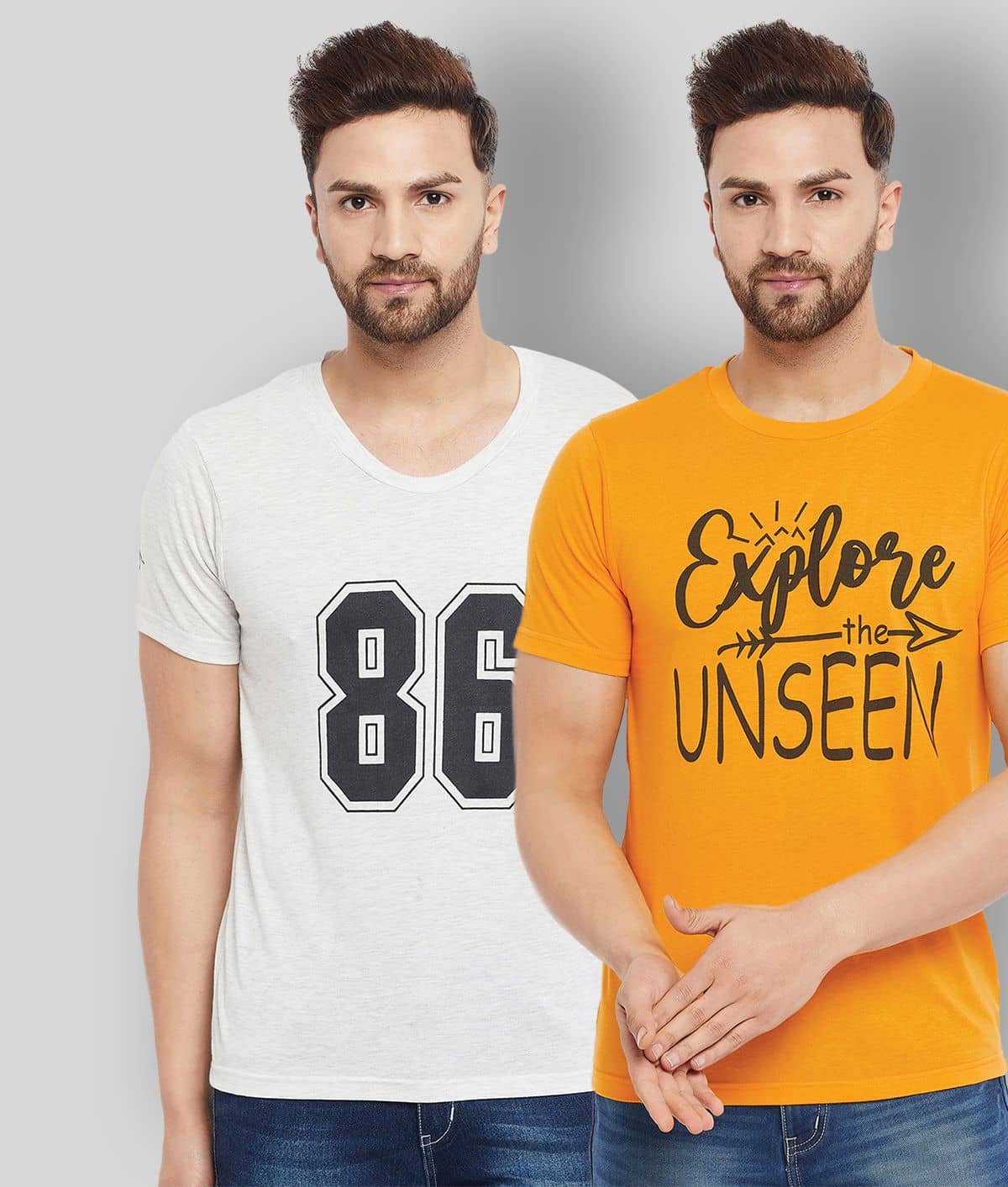 The Million Club Pack of 2 Cotton Blend Regular Fit Men's T-Shirt ( Yellow )