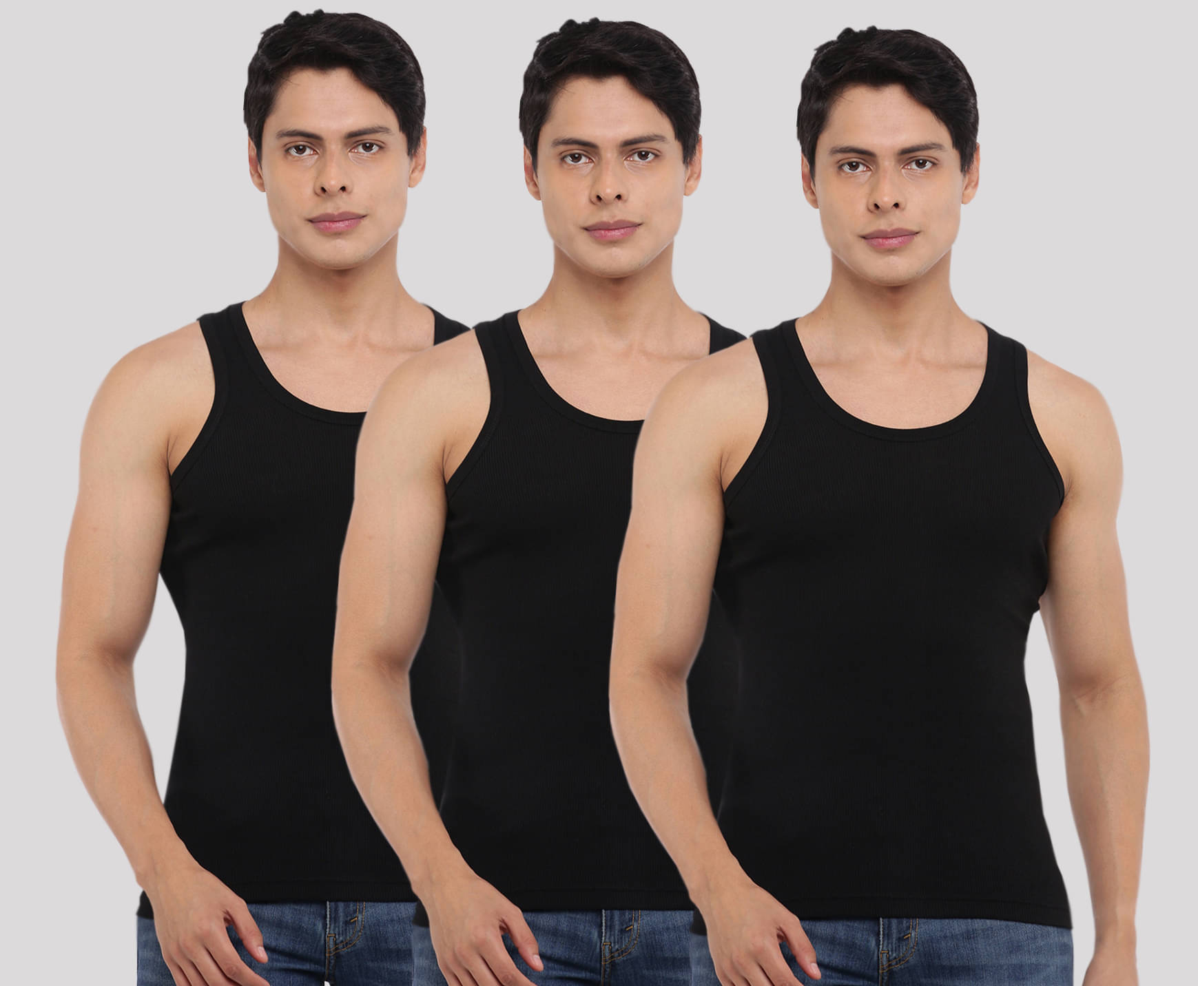     			Dollar Bigboss Men's Black Pack of 3 Solid Combed Cotton Vest